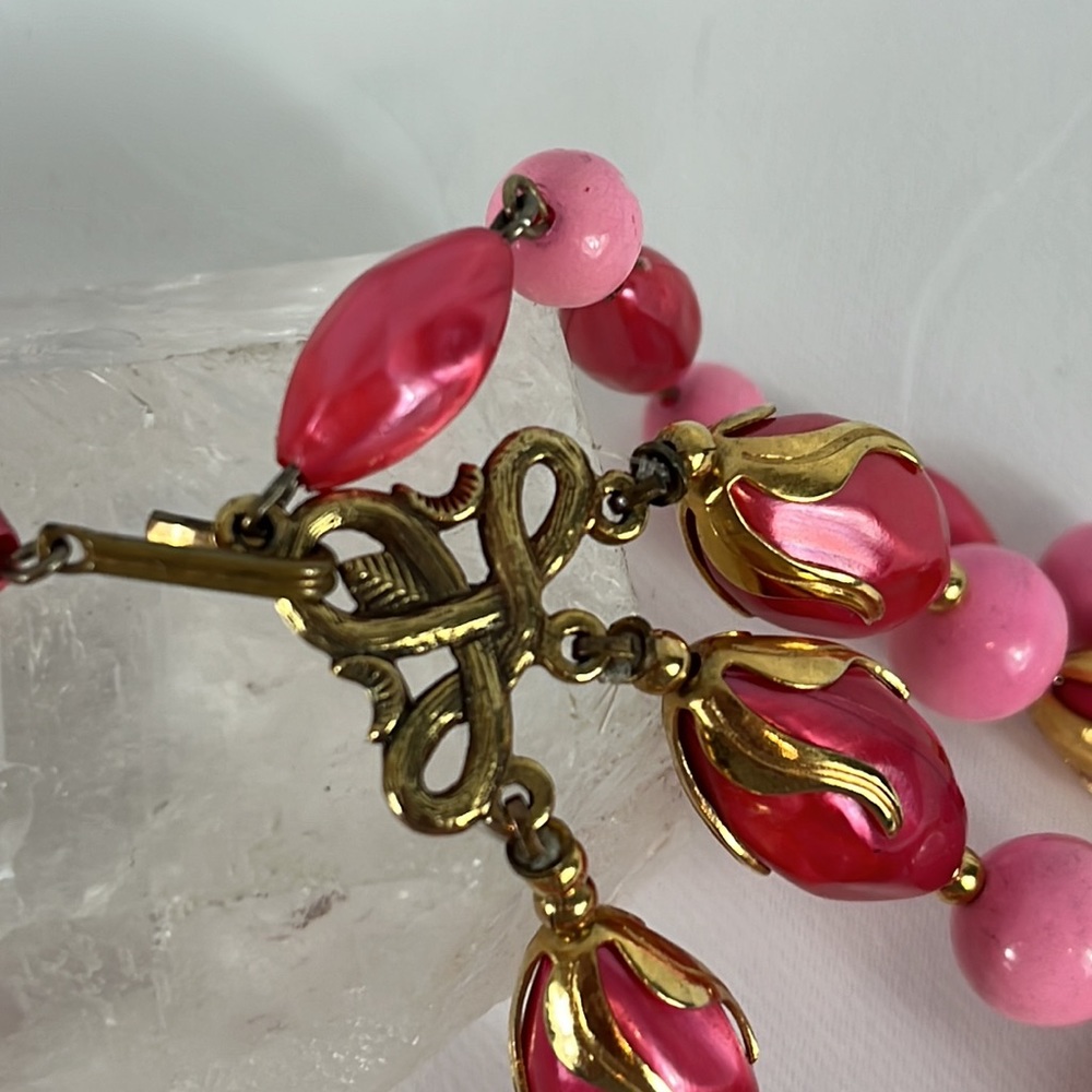 Choker Multi Strand Vintage 1950s with Round  Oblong Beads & Gold Tone Hardware - Picture 3 of 15
